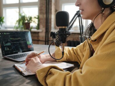Radio host working in radio studio